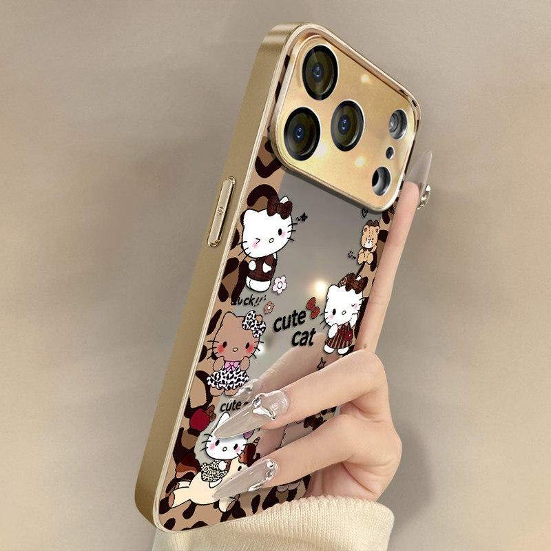 豹纹裙猫咪适用于苹果17手机壳17pro新款iPhone17promax卡通16网红可爱15女14高级13支架12电镀镜面11保护套