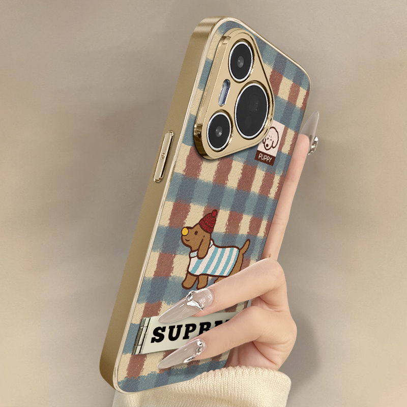 浙皇适用于华为pura80手机壳新款70ultra创意p60art卡通p50e男女p40支架全包套防摔小羊皮p30pro格纹小狗