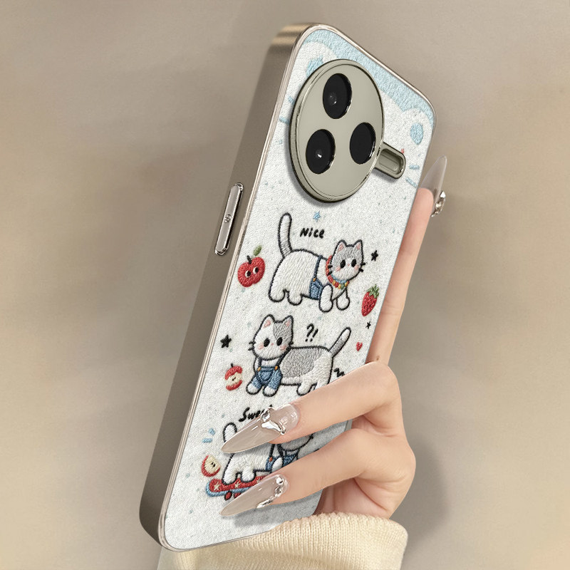 滑板小猫适用于红米k90手机壳k80新款k70e卡通60ultra网红note15可爱14高级13支架12pro全包防摔小羊皮保护套