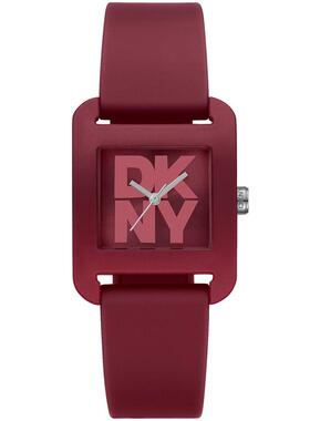 代购DKNY唐可娜儿女士腕表计时夜光日期测速硅胶红色方形防水