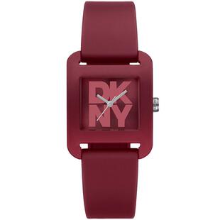 代购DKNY唐可娜儿女士腕表计时夜光日期测速硅胶红色方形防水