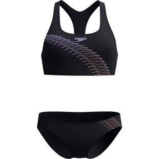 代购 Speedo速比涛女士泳衣抗氯快干黑色速干游泳运动比基尼爆款