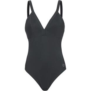 代购 简约 Arena阿瑞娜女士泳衣聚拢速干黑色V领游泳健身连体爆款