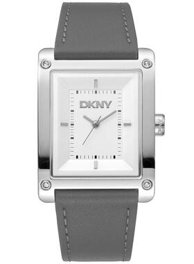 代购DKNY唐可娜儿女士腕表计时日期夜光走时皮带矩形银色防水