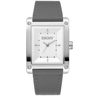 代购DKNY唐可娜儿女士腕表计时日期夜光走时皮带矩形银色防水