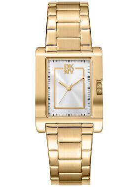 代购DKNY唐可娜儿女士腕表防水计时简约日历金属钢带金色矩形