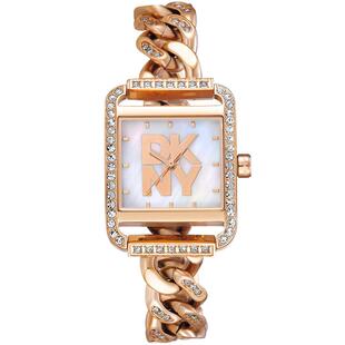 代购DKNY唐可娜儿女士腕表计时夜光日期走时金属防水钢带镶钻