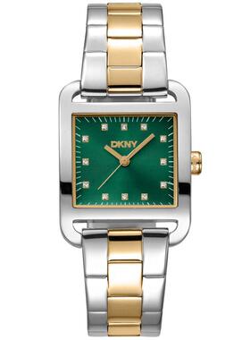 代购DKNY唐可娜儿女士腕表防水夜光计时日期金属钢带双色方形