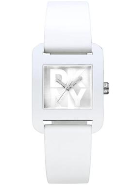 代购DKNY唐可娜儿女士腕表计时夜光日期防水白色硅胶方形运动