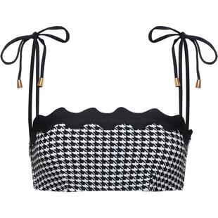 代购 复古 Seafolly女士泳衣聚拢无痕黑白格纹海滩度假比基尼爆款