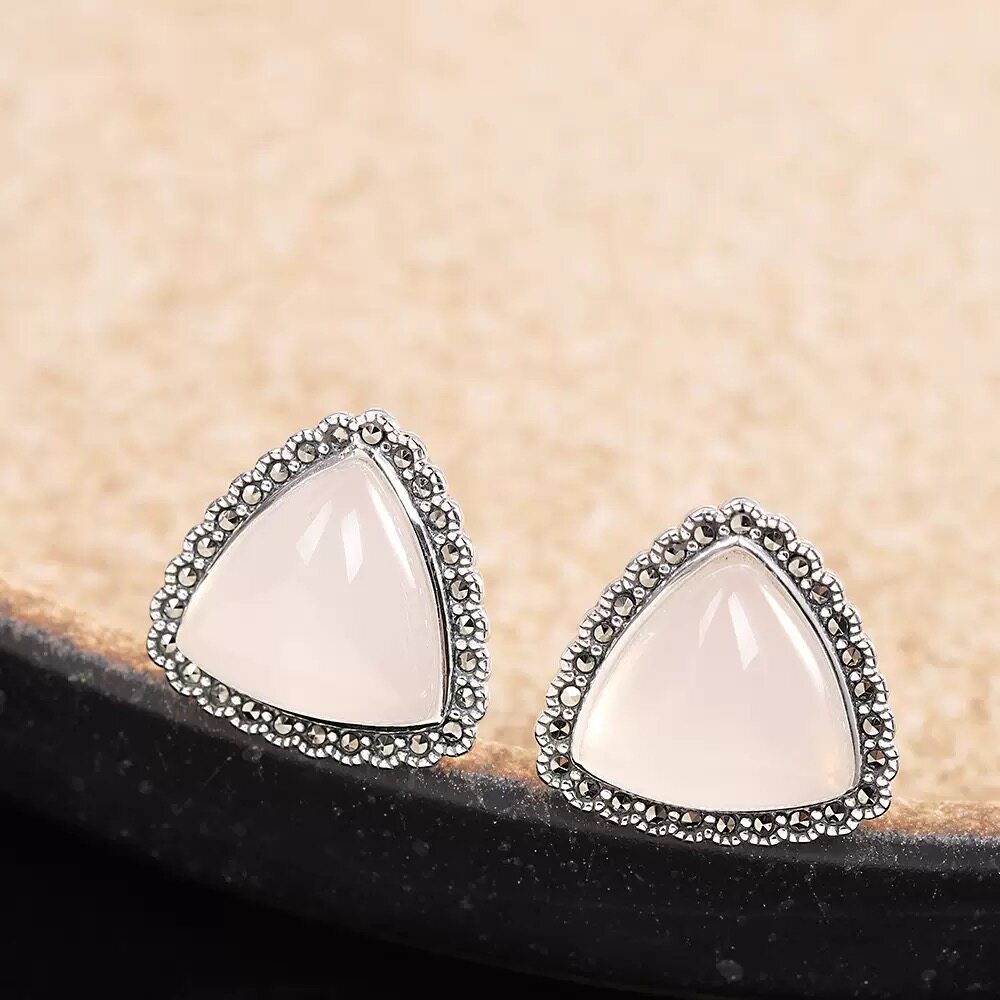 欧美s925纯银耳环饰品复古泰银耳扣三角日韩潮女款礼物老银匠手工