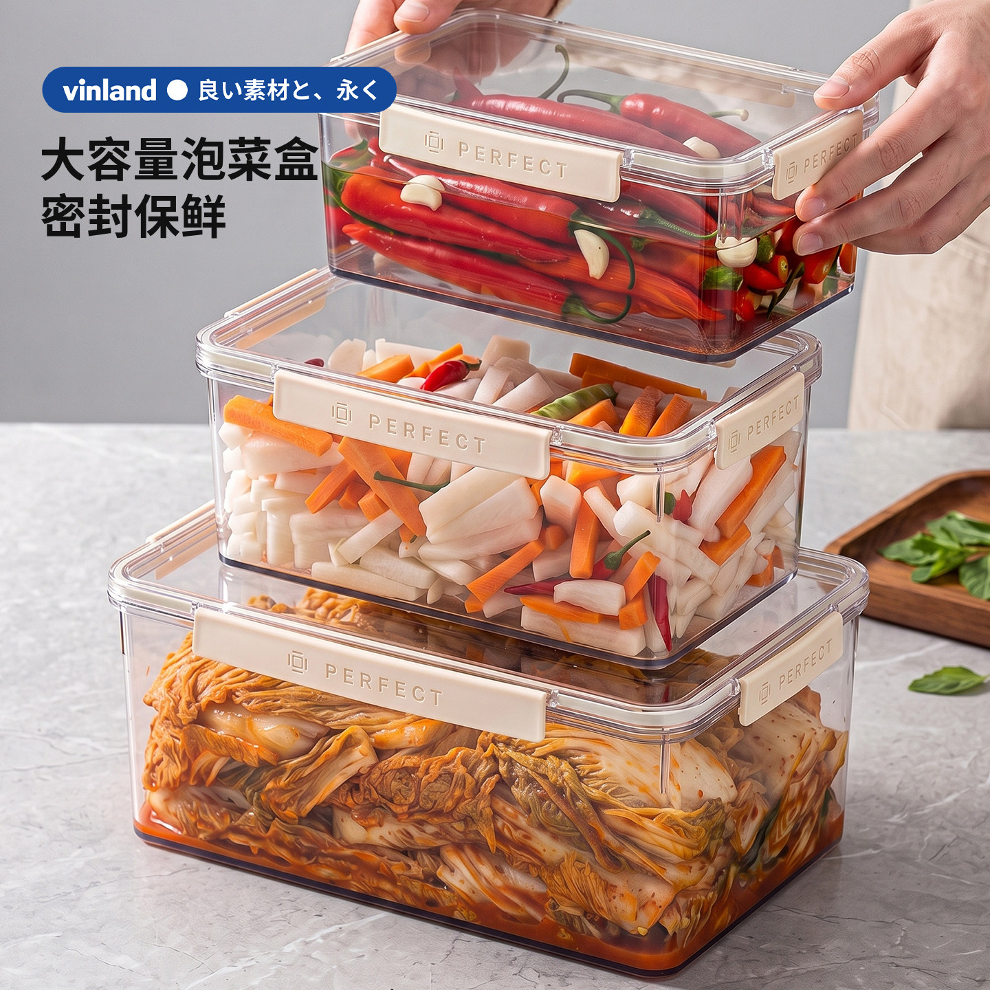 日本冰箱泡菜保鲜盒食品级密封收纳盒专用整理盒泡发海参容器盒子