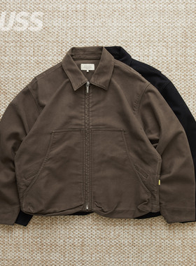 现货 FARAH SHORT ZIP UP WORK JACKET 精梳短绒拼皮工装夹克25AW