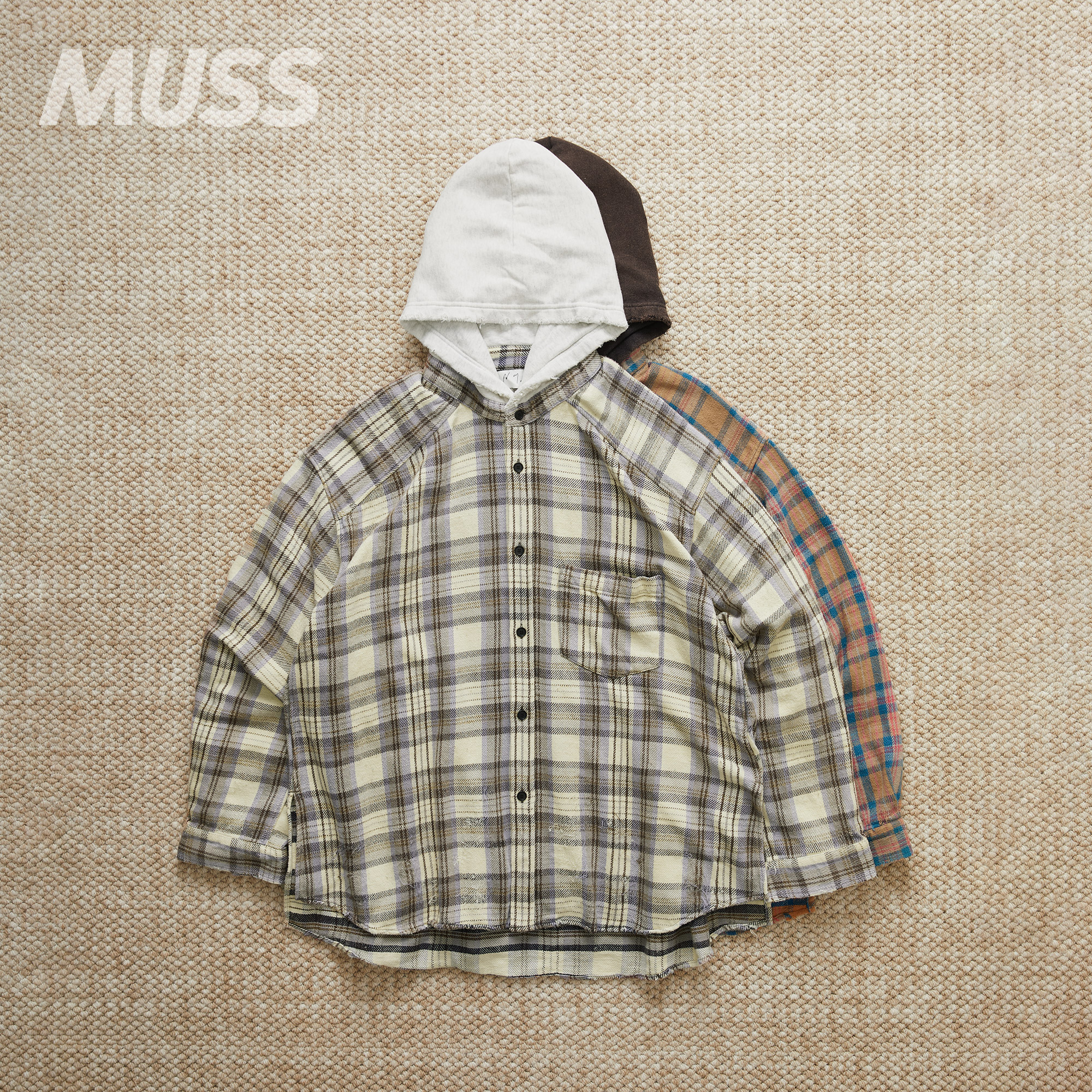 ANCELLM日产法拉绒格纹连帽衬衫