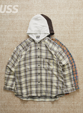 现货 ANCELLM NEL CHECK HOODIE 日产法拉绒格纹连帽休闲衬衫25AW