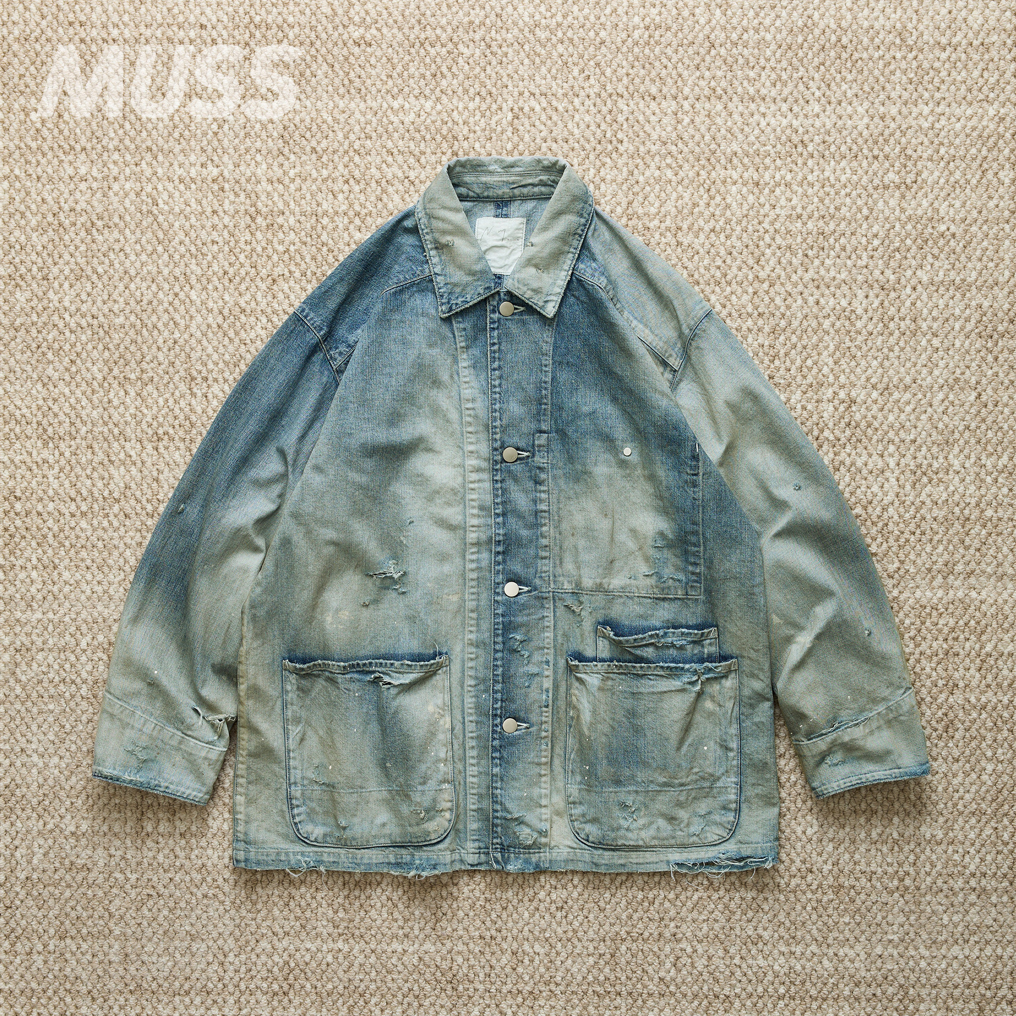 现货 ANCELLM DENIM COVERALL 日产水洗做旧破坏牛仔夹克 25SS,男装,夹克,淘宝优惠券,粉丝福利购,淘宝优惠卷