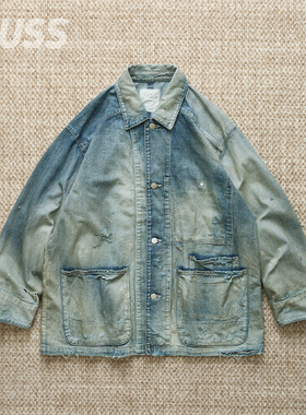 现货 ANCELLM DENIM COVERALL 日产水洗做旧破坏牛仔夹克 25SS