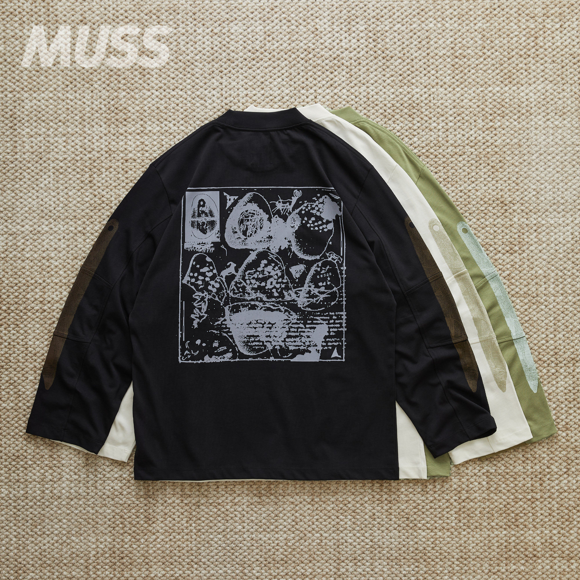 现货ROA HIKING LONG SLEEVE GRAPHIC印花拼接袖透气圆领卫衣24SS - 实物图