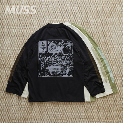 ROAHIKING印花拼接袖圆领卫衣