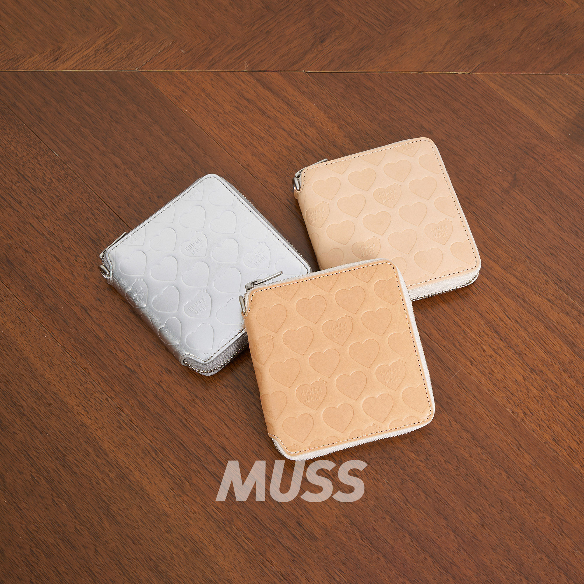 现货 HUMAN MADE LEATHER WALLET 牛皮爱心压印零钱包卡包