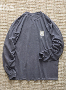 现货 ANCELLM EMBROIDERY DYED LS TEE 日产做旧破坏长袖T恤 25SS