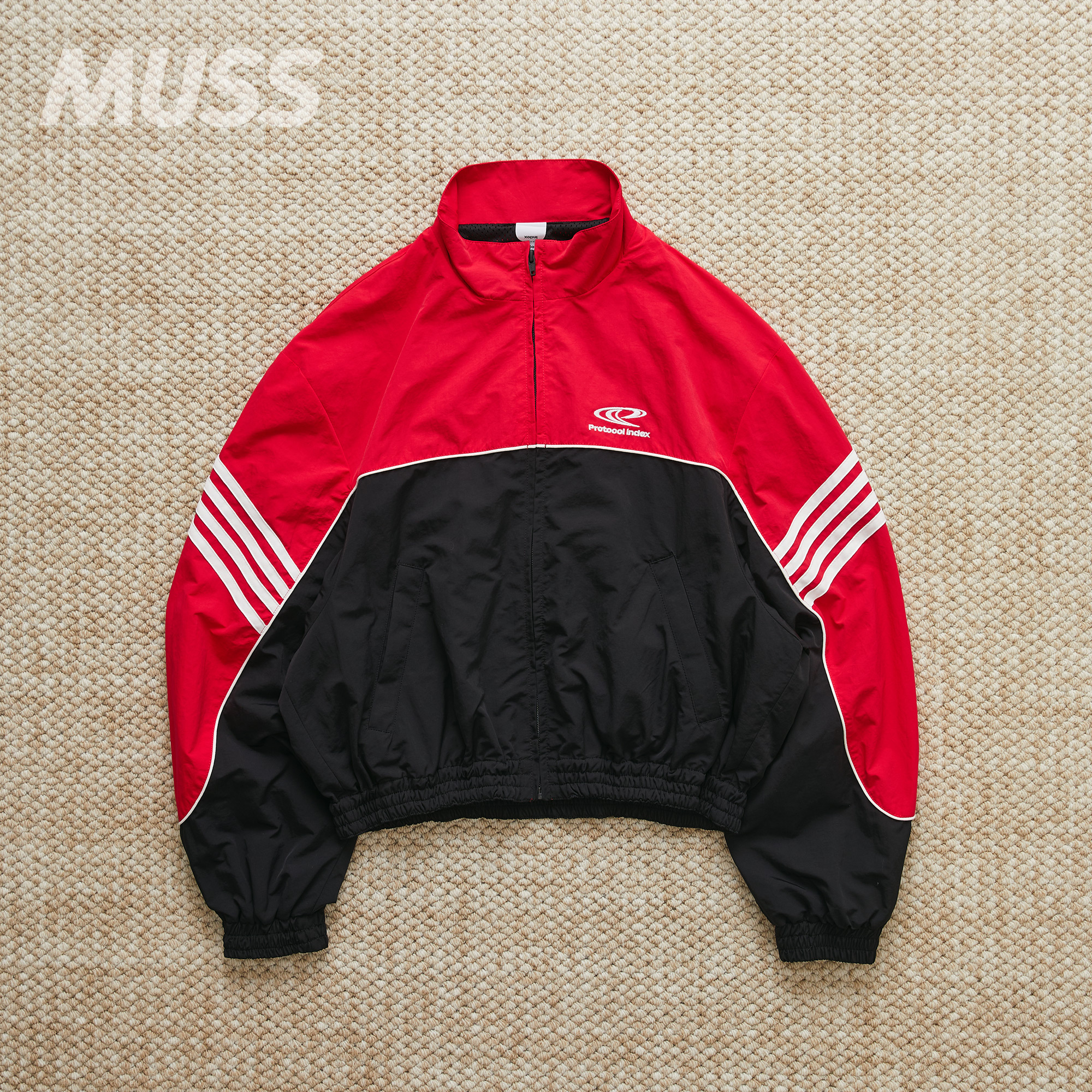 PROTOCOLINDEX拼接条纹复古夹克