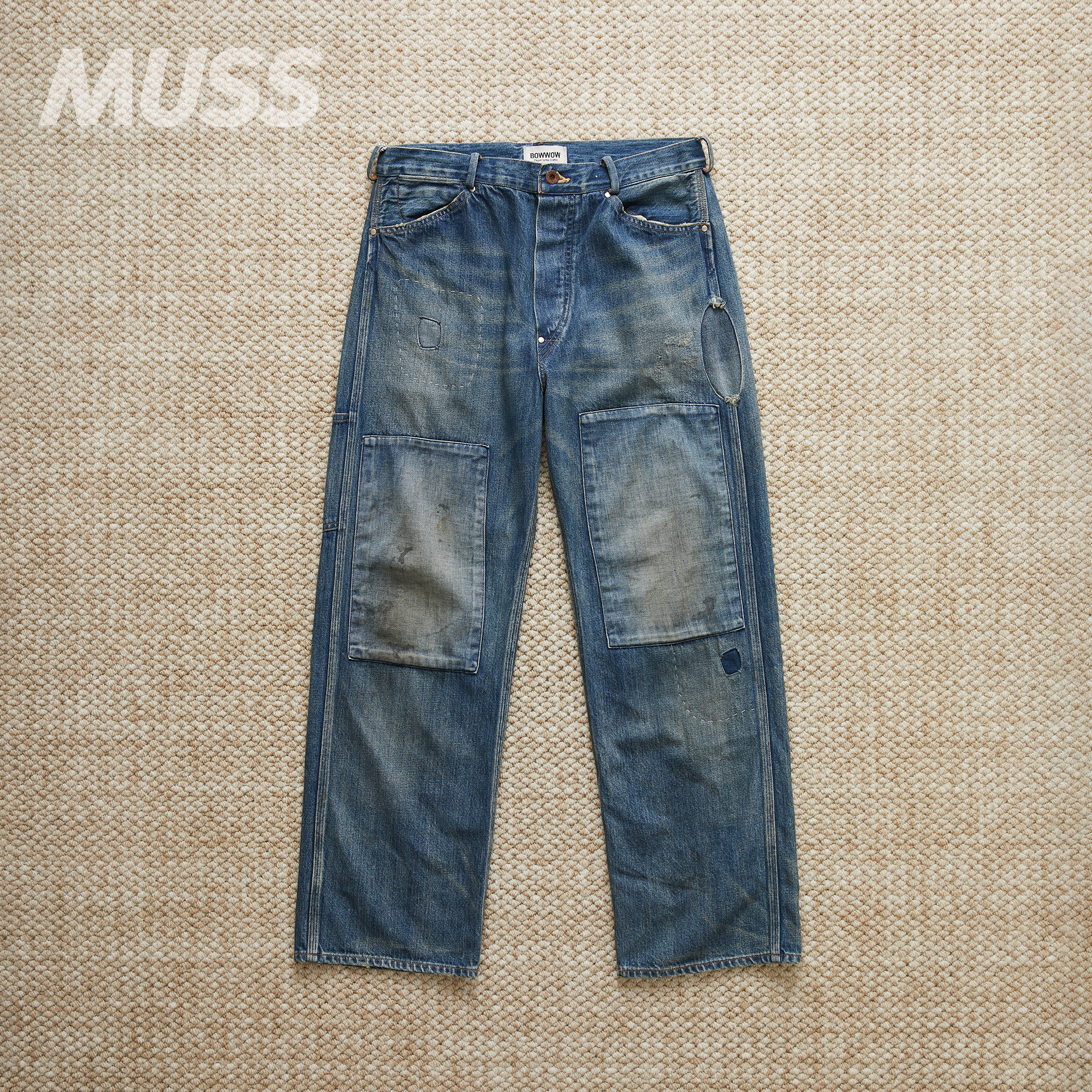 BOWWOW日产补丁做旧矿工牛仔裤