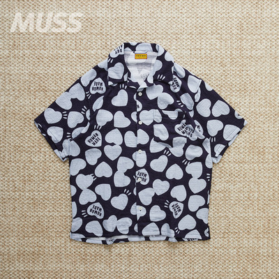 HUMANMADE爱心满印棉纱短袖衬衫