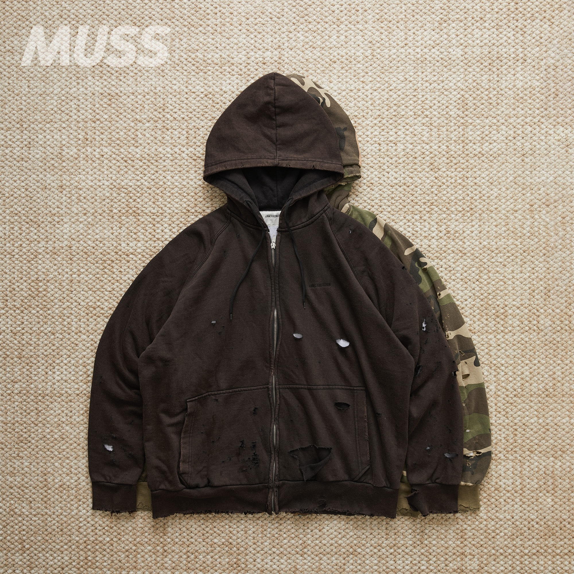 ANACHRONORM华夫格破坏连帽夹克