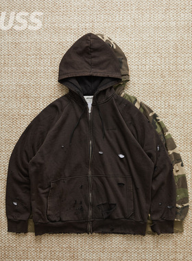 现货 ANACHRONORM HARD DAMAGED INNER 华夫格连帽破坏卫衣夹克