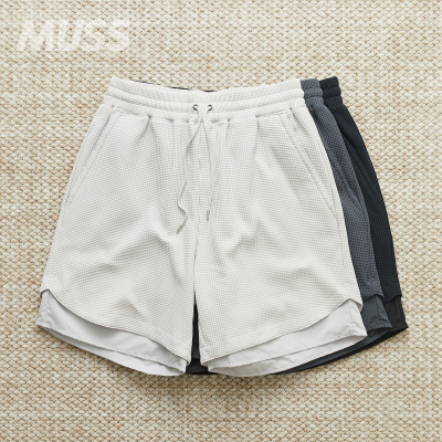 MEANSWHILE双层华夫格休闲短裤