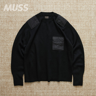 CREW MILITARY NECK KNIT 现货 军事线拼接贴布休闲针织衫 TAION
