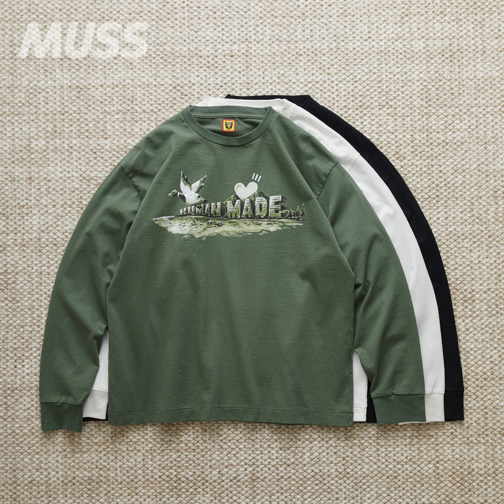 HUMANMADE长袖日产水彩鸭子图案