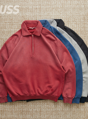 现货 FARAH VINTAGE HALF ZIP 褪色水洗做旧半拉链翻领卫衣 25AW