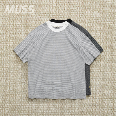 FARAH简约条纹刺绣宽松短袖T恤