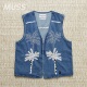 NOMA VEST T.D. 现货 PALM TREE 棕榈树手工刺绣无袖 牛仔马甲25SS