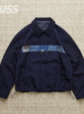 现货 KUON INDIGO NYLON COACHES JKT 日产贴布翻领教练夹克 25SS