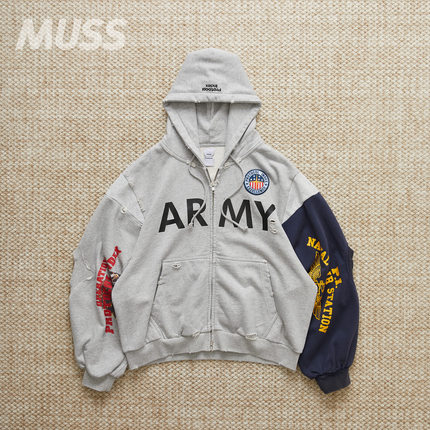 现货 PROTOCOL INDEX ZIP HOODIE 拼接重构做旧破坏拉链卫衣25AW