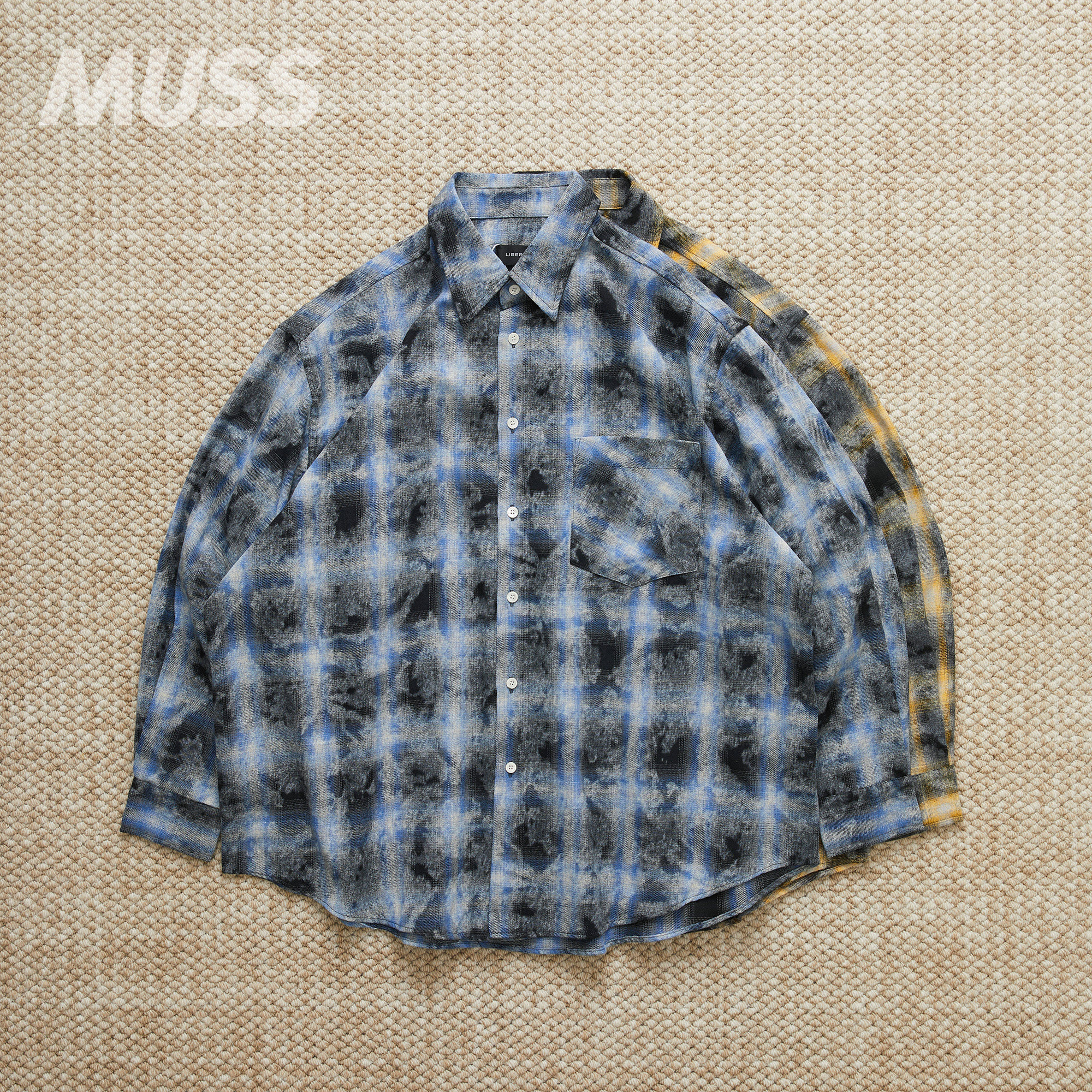 LIBERE渐变破坏暗纹格纹衬衫