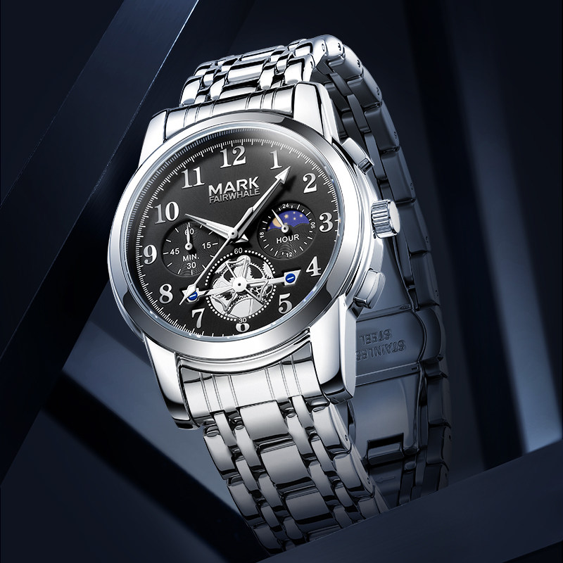 马克华菲名牌正品手表男士男款看时间镂空学生防水机械表夜光礼物