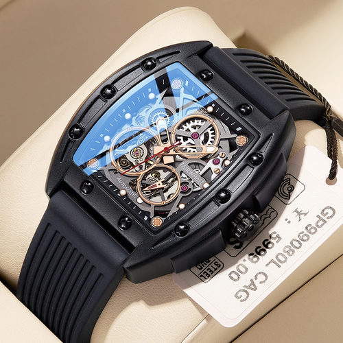 马克华菲镂空机械手表夜光