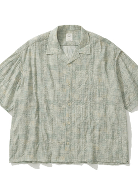 Army Logic 24SS 春夏季短袖衬衫男绿色褶皱宽松百搭度假风上衣