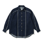 24SS Army Logic 春夏牛仔外套男蓝色翻领休闲毛边拼接设计感衬衣