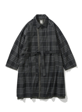 Army Logic 24FW 秋冬宽松长外套男日系复古黑灰色格纹单排扣上衣