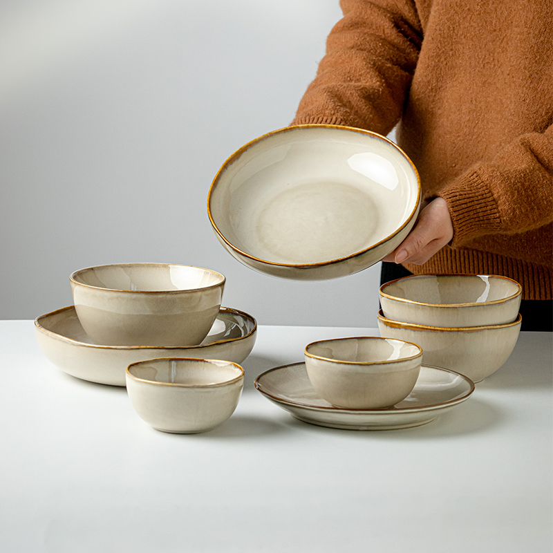 复古陶瓷餐具个人吃饭碗盘套装