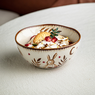 芦苇〖星叶兔〗4.5英寸不规则陶瓷甜品碗家用粥碗米饭碗2026新款