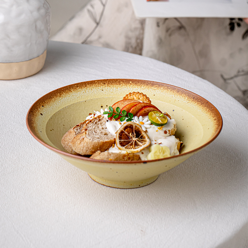 芦苇古朴质感创意粗陶手作斗笠碗