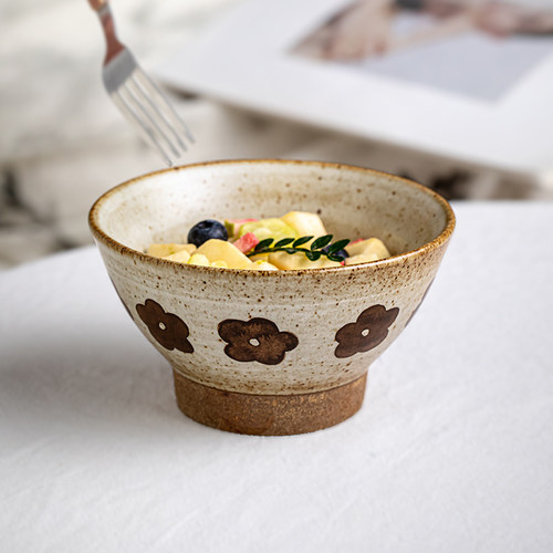 5英寸复古手作粗陶高脚碗