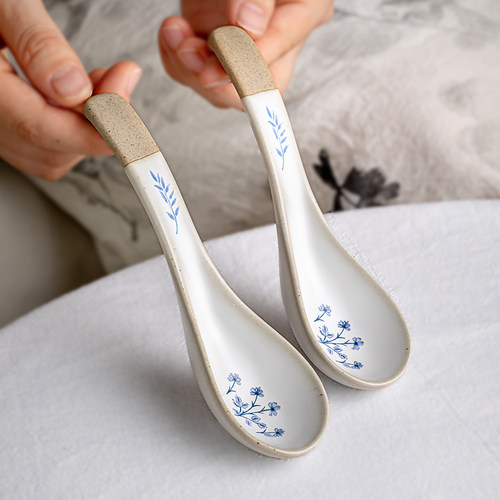 芦苇中式粗陶长柄勺加厚调羹勺