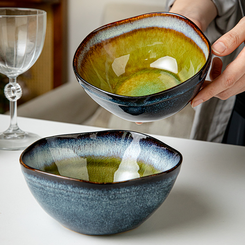 冰裂釉陶瓷饭碗不规则沙拉碗